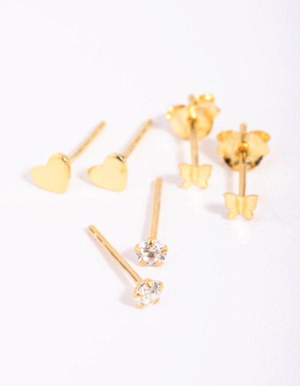 Gold Plated Sterling Silver Heart & Butterfly Stud Earring Pack Online Sale - Image 3