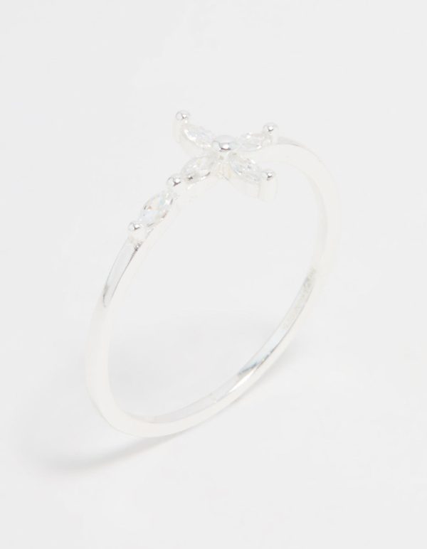 Sterling Silver Cubic Zirconia Marquise Cross Ring on Sale - Image 2