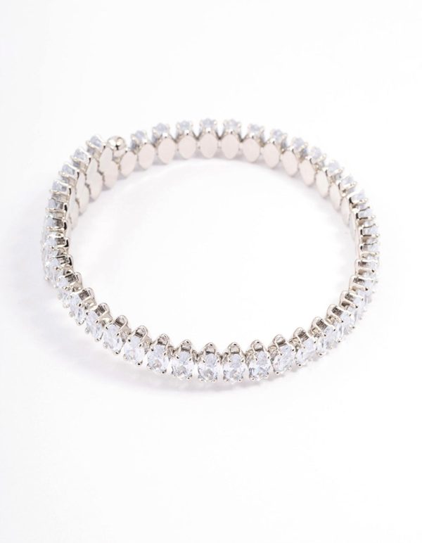 Silver Cubic Zirconia Navette Stone Wrist Cuff Online Sale