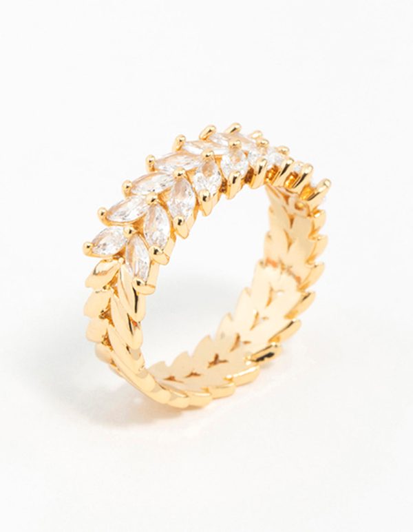 Gold Plated Navette Cubic Zirconia Layered Ring For Sale - Image 2