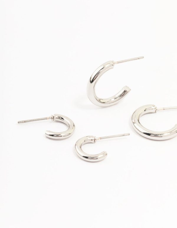 Silver Graduating Sized Huggie Earrings 3-Pack Discount - Image 2