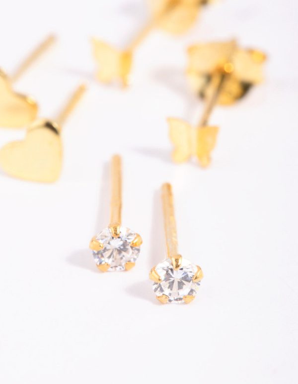Gold Plated Sterling Silver Heart & Butterfly Stud Earring Pack Online Sale - Image 4