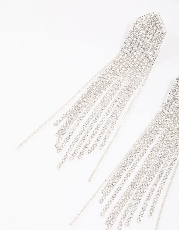 Silver Multi Chain Pointed Drop Earrings Online - Image 2