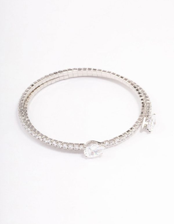 Silver Double Pointed Cubic Zirconia Bangle Online
