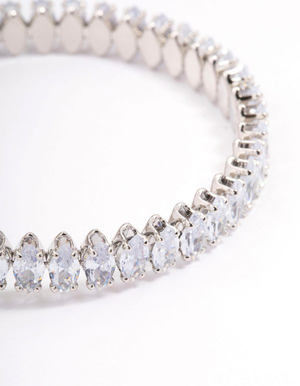 Silver Cubic Zirconia Navette Stone Wrist Cuff Online Sale - Image 2