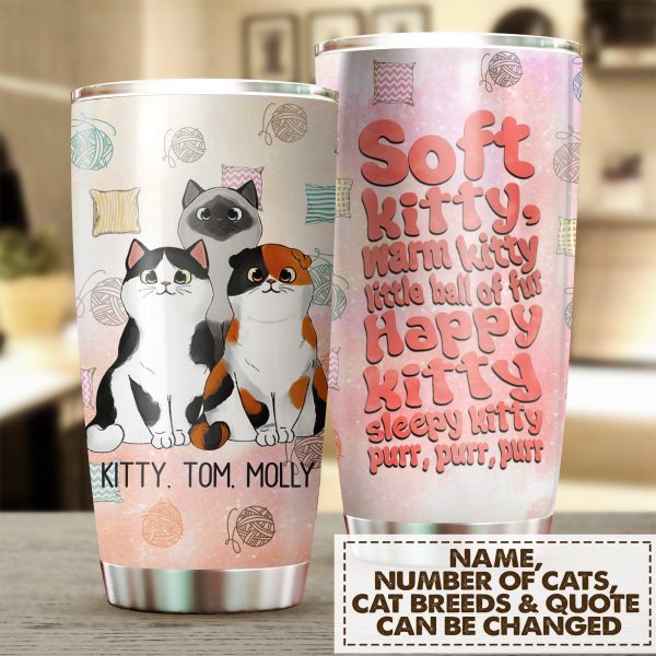 Soft Kitty Cats Personalized Tumbler, Personalized Gift for Cat Lovers, Cat Mom, Cat Dad - TB008PS For Sale
